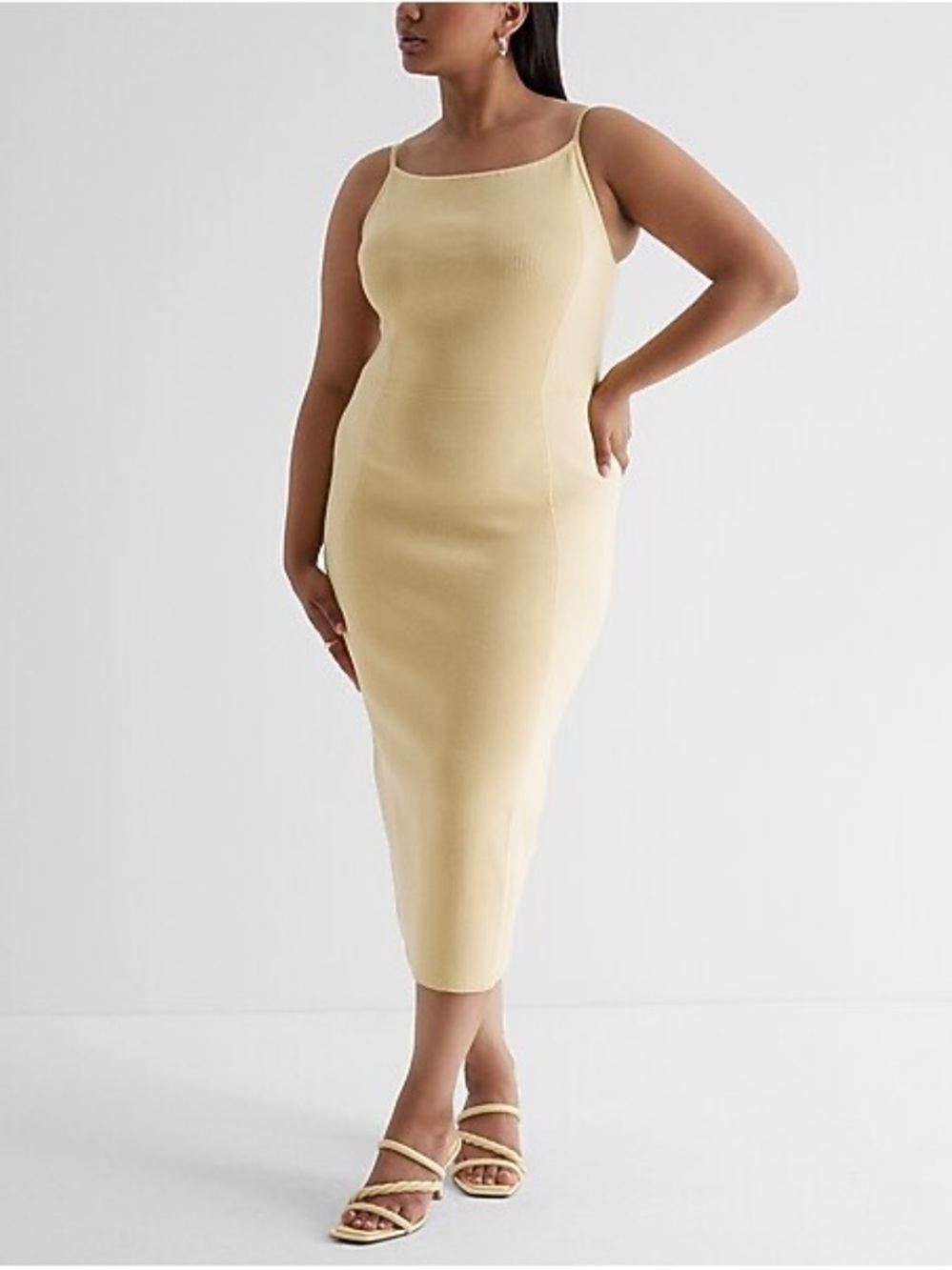 Express Ribbed High Square Neck Midi Sweater Dress - Picture 5 of 16